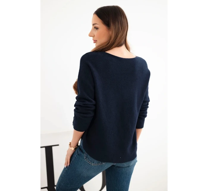 Dámský svetr z viskózy s dlouhým rukávem a kulatým výstřihem námořnická modrá