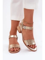 Kožené Dámské Sandály Na Podpatku model 21694741 Zlaté - Maciejka