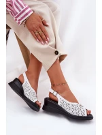 Skórzane Ażurowe Sandały Damskie Na Koturnie Vinceza 79529 Białe Skórzane Ażurowe Sandały Damskie Na Koturnie Vinceza 79529 Białe