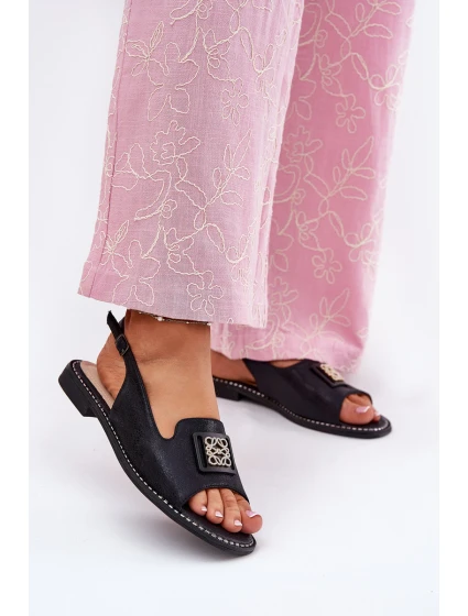 Elegantní Dámské Sandály Na Plochém Podpatku S Dekorací model 21696667 Černé - S.Barski