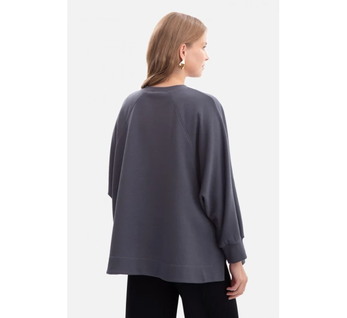 B306 Pletená mikina uvoľneného strihu - oceľová