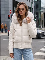 Dámska zimná prešívaná bunda s kožušinou, biela, FashionStreet TY5832