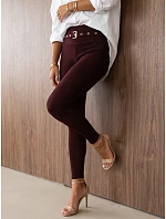 Dopasowane legginsy damskie prążkowane bordowe FashionStreet UY3256