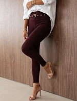 Dopasowane legginsy damskie prążkowane bordowe FashionStreet UY3256