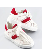 Bielo-červené dámske športové topánky so zakrytým šnurovaním (RA2049)