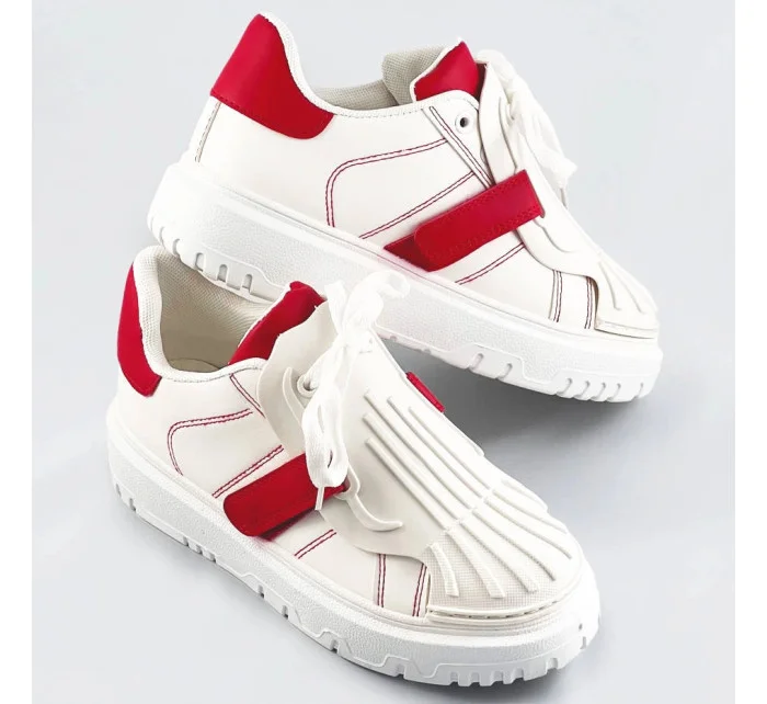 Bielo-červené dámske športové topánky so zakrytým šnurovaním (RA2049)