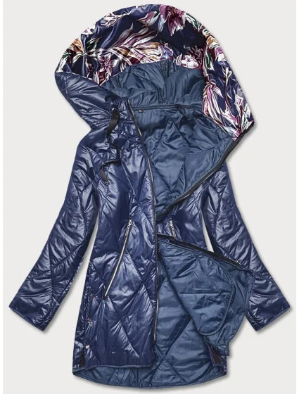 Modrá dámska bunda s ozdobnou kapucňou (B8126-72)