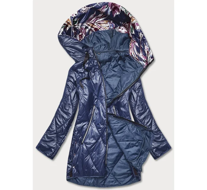 Modrá dámska bunda s ozdobnou kapucňou (B8126-72)