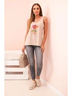 Dámska bavlnená blúzka s kvetinovou potlačou béžová