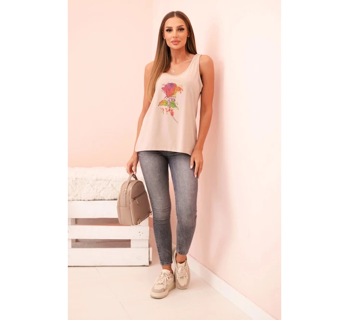 Dámska bavlnená blúzka s kvetinovou potlačou béžová