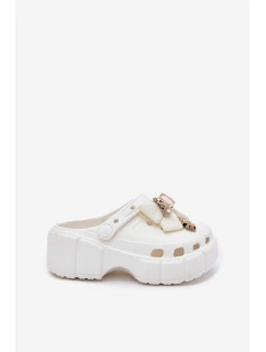 Klapki Dziecięce Dziewczęce Piankowe Z Kokardką I Ozdobami Białe Selvana