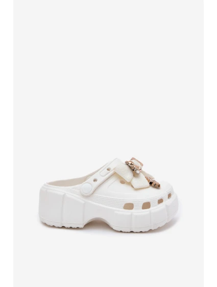 Klapki Dziecięce Dziewczęce Piankowe Z Kokardką I Ozdobami Białe Selvana