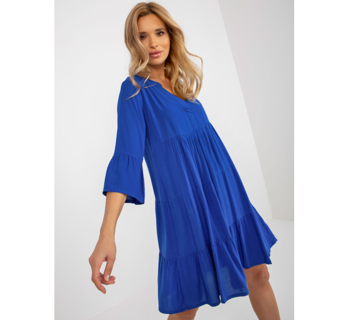 Kobaltovo modré šaty s volánmi a 3/4 rukávmi SUBLEVEL