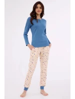Dámske pyžamo Sammy 723/380 Džínsy modré s béžovým vzorom - Cornette