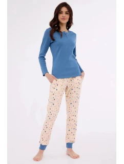 Dámske pyžamo Sammy 723/380 Džínsy modré s béžovým vzorom - Cornette