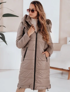 Dámská přechodná bunda prošívaná s kapucí tmavě béžová model 21991090 - Dstreet