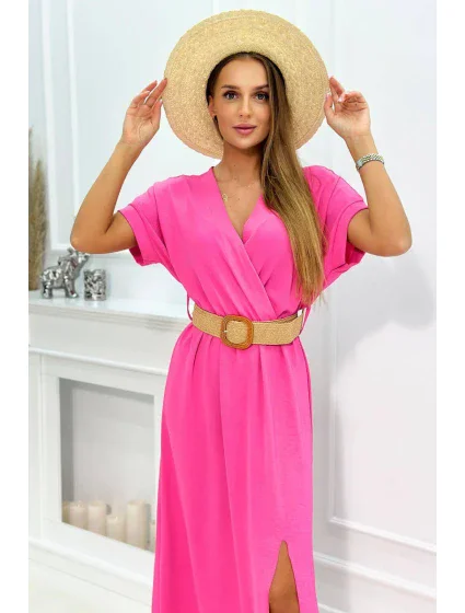 Dlhé šaty s ozdobným opaskom svetlo ružové Dlhé šaty s ozdobným opaskom svetlo ružové