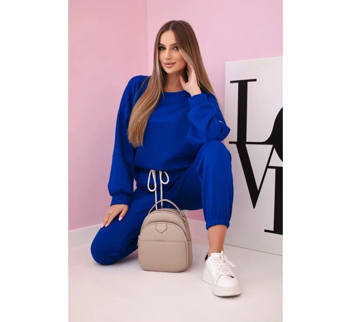 Komplet teplákové + kalhoty máslová látka chrpově modrá