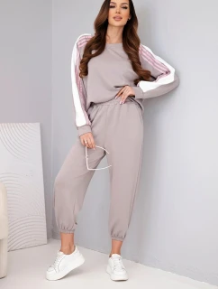 Dámský komplet s lampasem a manžetou máslový fango