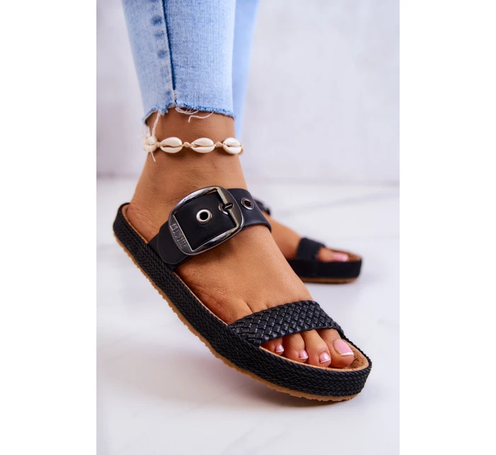 Modne Klapki Ze Sprzączką Big Star JJ274730 Czarne