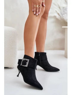 Botki Damskie Na Szpilce Z Ozdobną Klamrą Czarne Nirilis