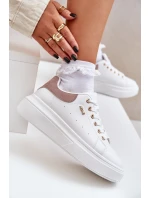 Sneakersy Damskie Na Platformie Eko Skóra Białe Lelandine Sneakersy Damskie Na Platformie Eko Skóra Białe Lelandine