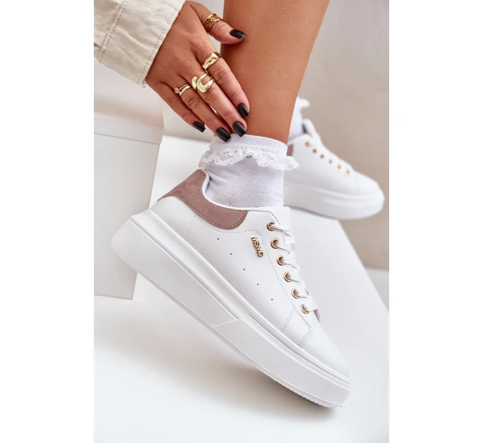 Sneakersy Damskie Na Platformie Eko Skóra Białe Lelandine Sneakersy Damskie Na Platformie Eko Skóra Białe Lelandine