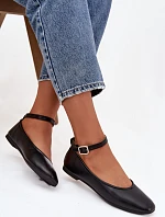 Dámské baleríny s páskem a přezkou Černé Janelor