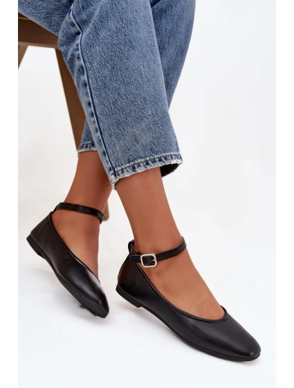 Dámské baleríny s páskem a přezkou Černé Janelor