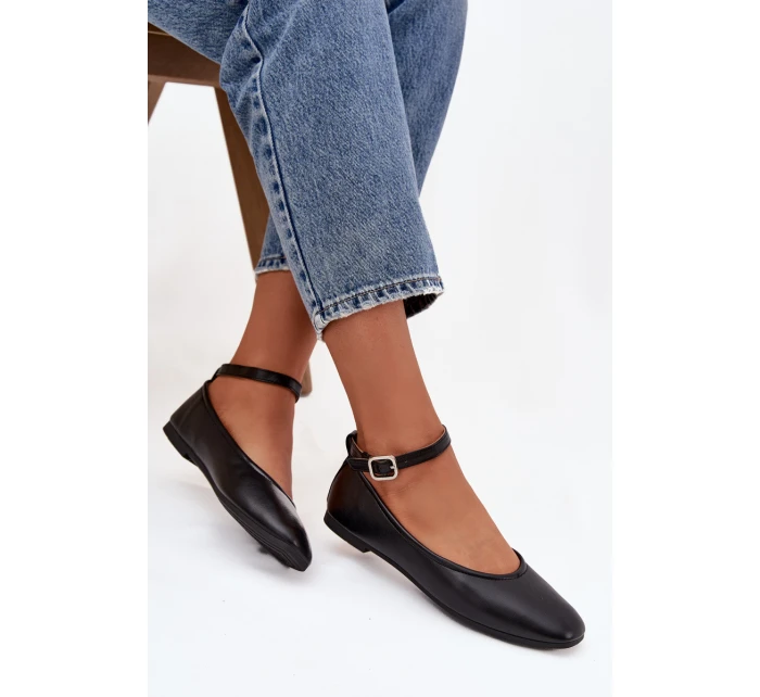 Dámské baleríny s páskem a přezkou Černé Janelor