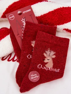 Dámské vánoční ponožky s jelenem vlna alpaka červené
