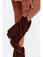 Dámské kožené boty s třásněmi na podpatku čokoládové Gralina Dámské kožené boty s třásněmi na podpatku čokoládové Gralina