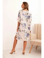 Dámske bavlnené šaty s kvetinovým vzorom a 3/4 rukávmi béžovej farby Dámske bavlnené šaty s kvetinovým vzorom a 3/4 rukávmi béžovej farby