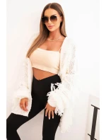 Dámský cardigan s třásněmi a volným střihem ecru