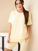 Dámsky bavlnený set s krátkym rukávom a šortkami žltý