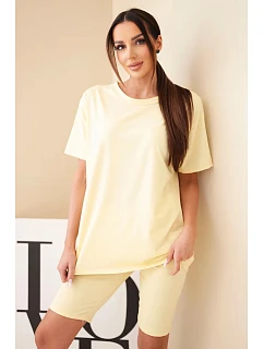 Dámský bavlněný komplet s krátkým rukávem a šortkami žlutý