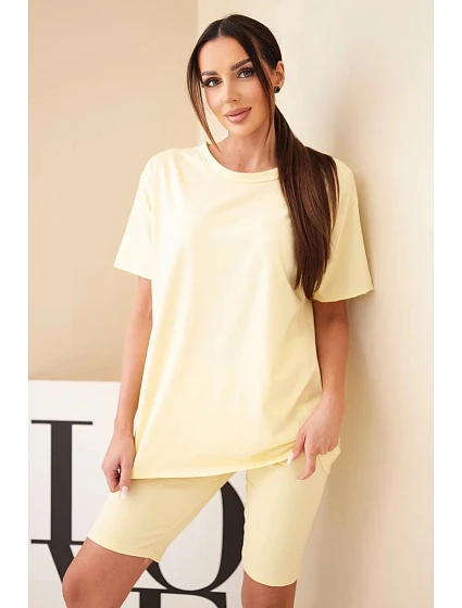Dámský bavlněný komplet s krátkým rukávem a šortkami žlutý