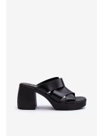 Zazoo 40373 Skórzane Klapki Na Klocku Czarne