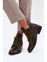 Lakierowane Botki Damskie Z Ozdobnym Tłoczeniem Ocieplane Vinceza 16477 Ciemnozielone