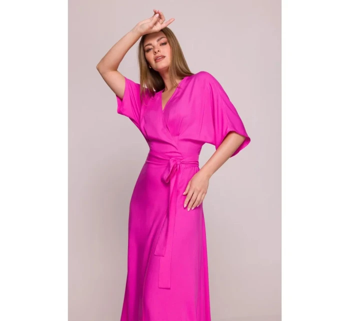 Dámske zavinovacie šaty S406 Tmavo ružová - Stylove Dámske zavinovacie šaty S406 Tmavo ružová - Stylove