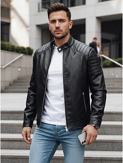 Pánska prechodná kožená bunda čierna FashionStreet TX4732