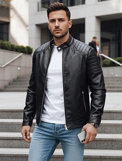 Pánska prechodná kožená bunda čierna FashionStreet TX4732