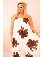 Dámské šaty na ramínka s volánem a květinovým potiskem hnědá