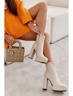 Skórzane Gładkie Botki Na Słupku Beżowe Kaysa Skórzane Gładkie Botki Na Słupku Beżowe Kaysa