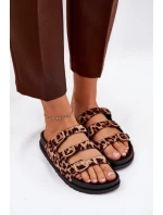 Klapki Damskie Z Paskami I Klamrami W Panterkę Brązowe Uliri Klapki Damskie Z Paskami I Klamrami W Panterkę Brązowe Uliri