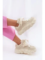 Dámské Kožené Tenisky Na Masivní Platformě model 21692685 Béžové - Goe