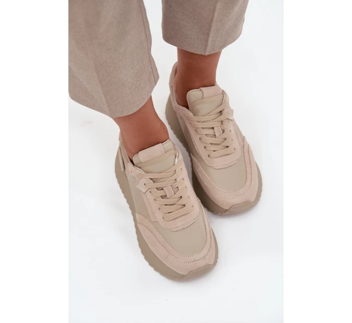 Dámske kožené tenisky na platforme Artiker - béžové