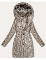 Dámsky prešívaný kabát s opaskom S'West beige (B8508-12)