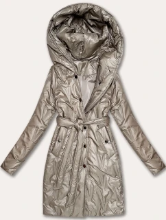 Béžový dámsky prešívaný kabát s opaskom S'West (B8508-12)