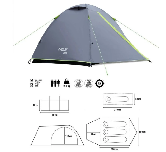 Kempingový stan NILS CAMP Explorer pre 3 osoby NC6004 sivý Kempingový stan NILS CAMP Explorer pre 3 osoby NC6004 sivý